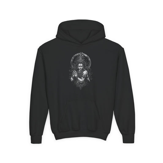 Youth Hoodie with Gothic Goddess Skull Art — Dark Fantasy Graphic Pullover