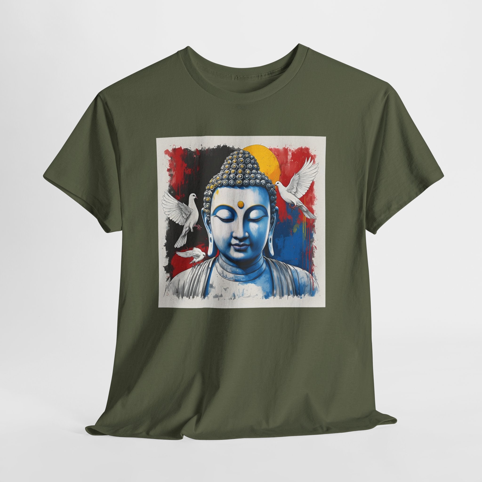 Buddha Peace Tee — Colorful Buddha & Doves Graphic T-Shirt