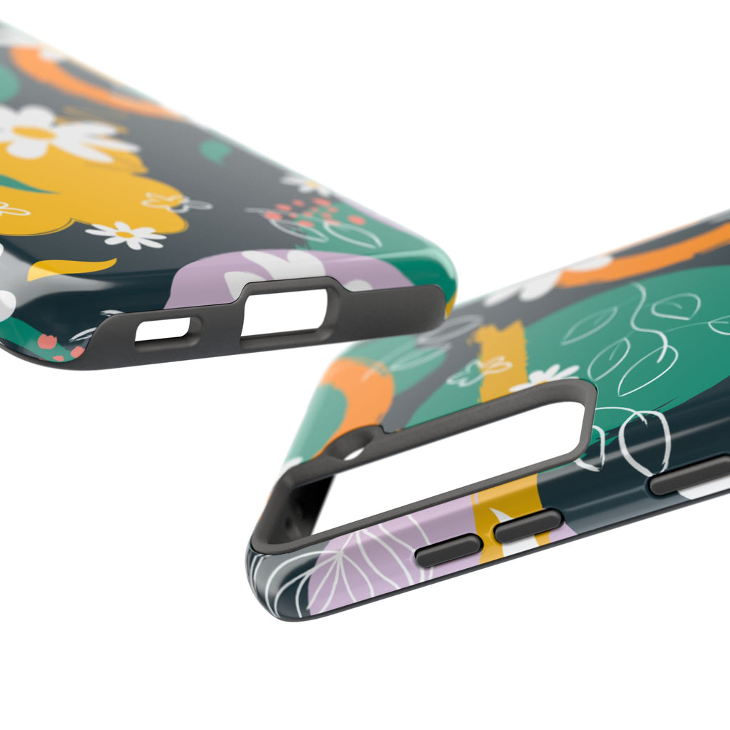 Floral Abstract Tough Phone Case — Colorful Daisies & Brushstroke Design