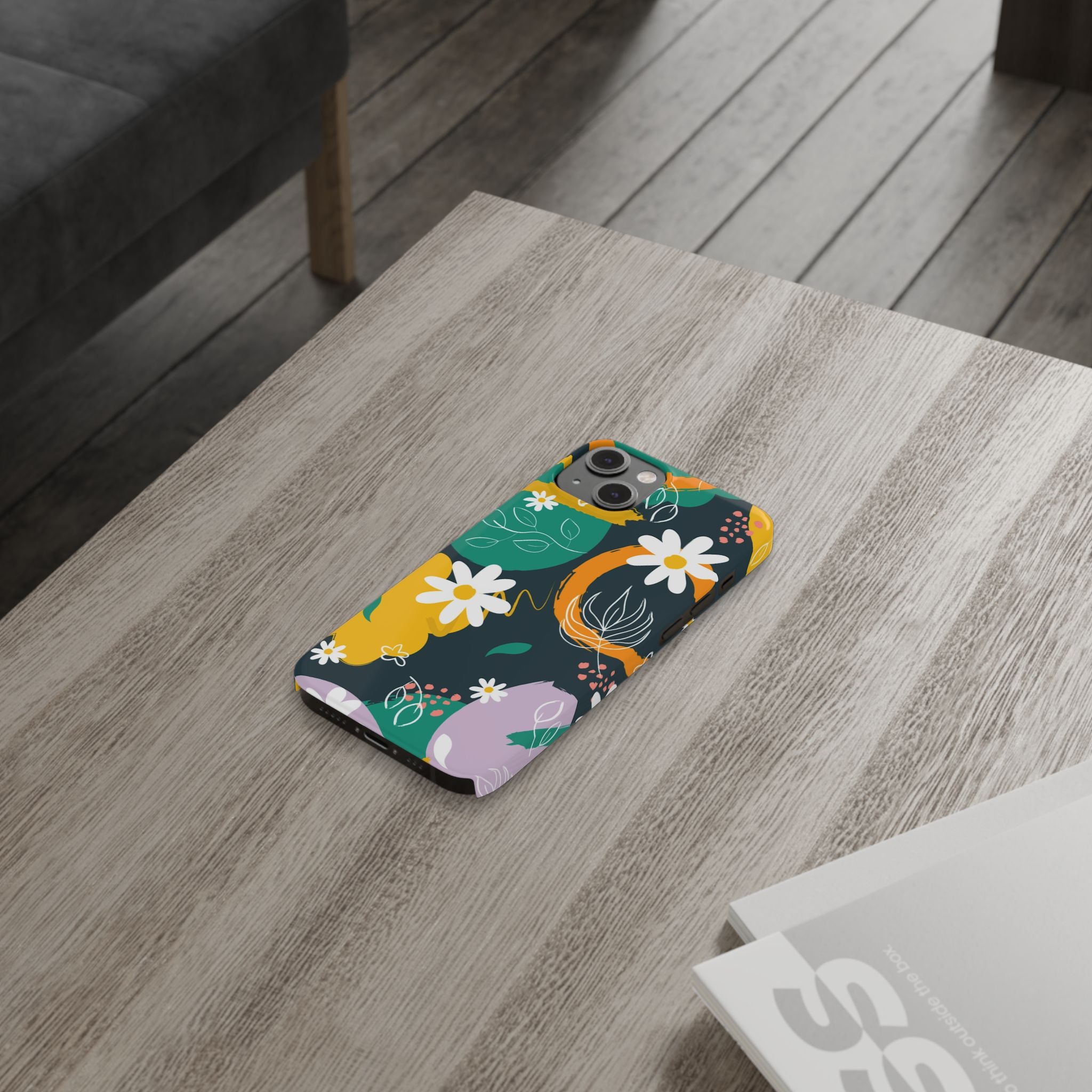 Floral Circle Slim Phone Case — Colorful Abstract Daisies Phone Cover