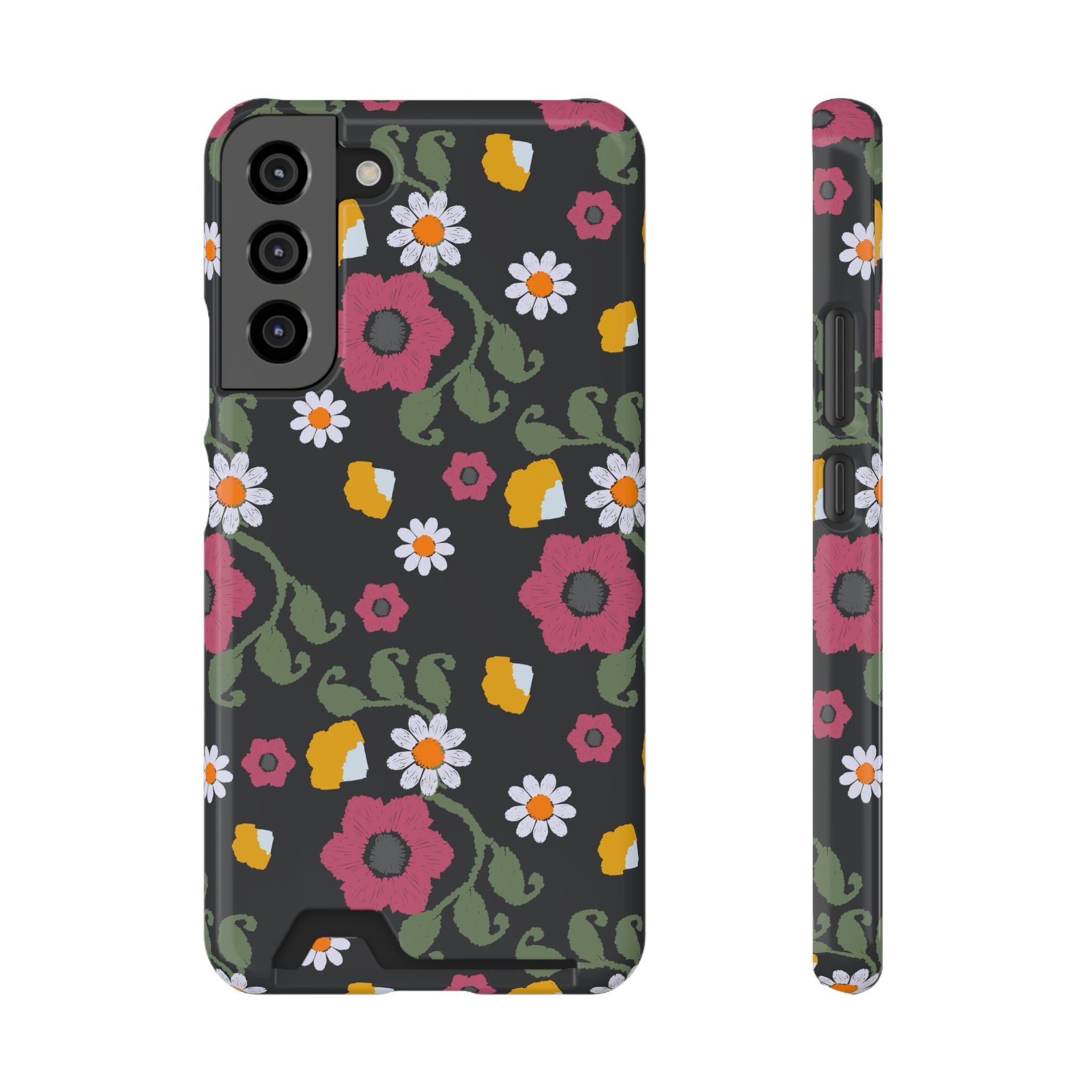 Floral Phone Case with Card Holder, Stylish Smartphone Accessory, Gifts for Her, Trendy Floral Design, Perfect for Spring & Summer
