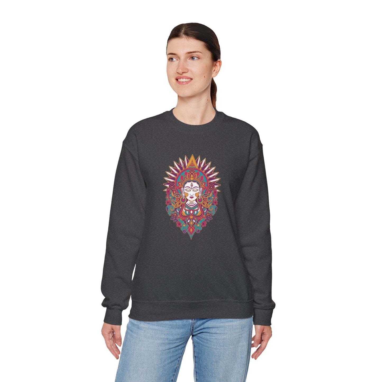 Crewneck Sweatshirt — Colorful Mandala Goddess Graphic