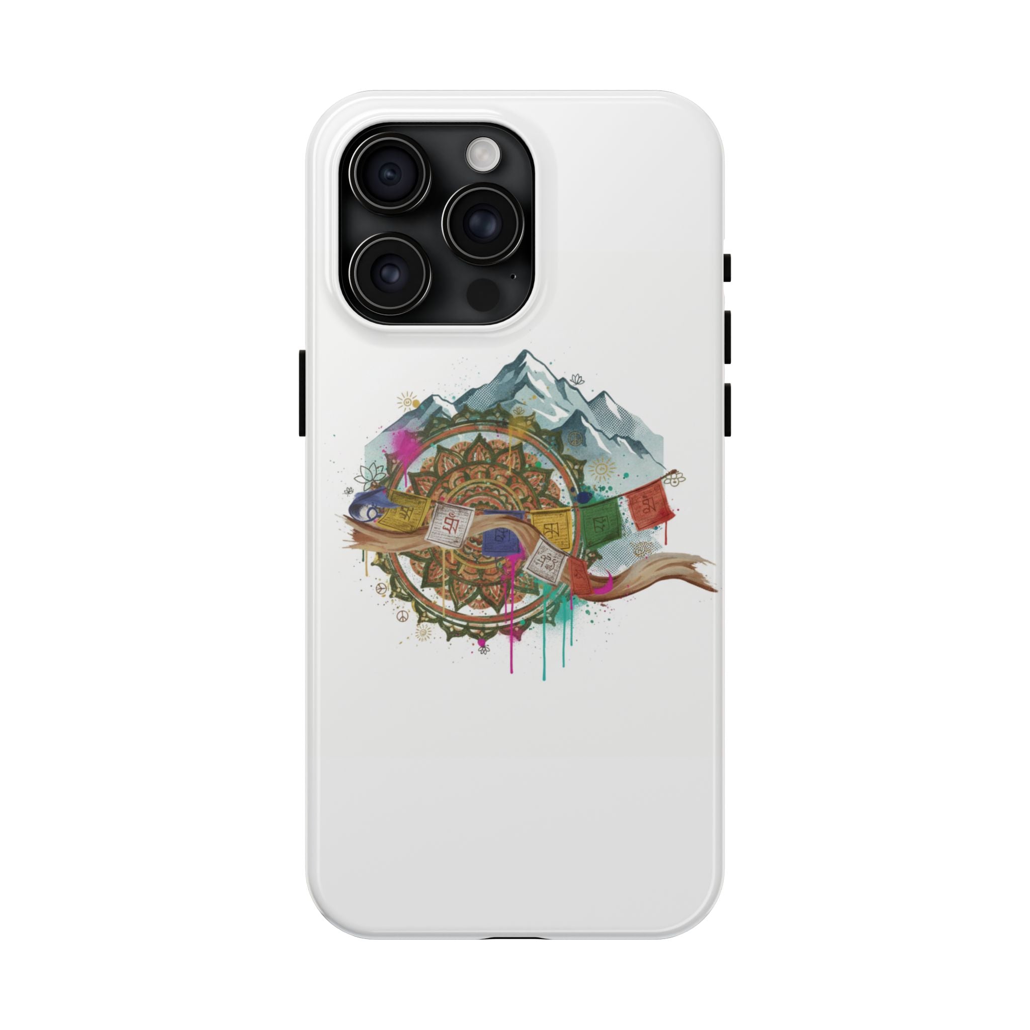 Mountain Compass Tough Phone Case with Prayer Flags & Fish Design