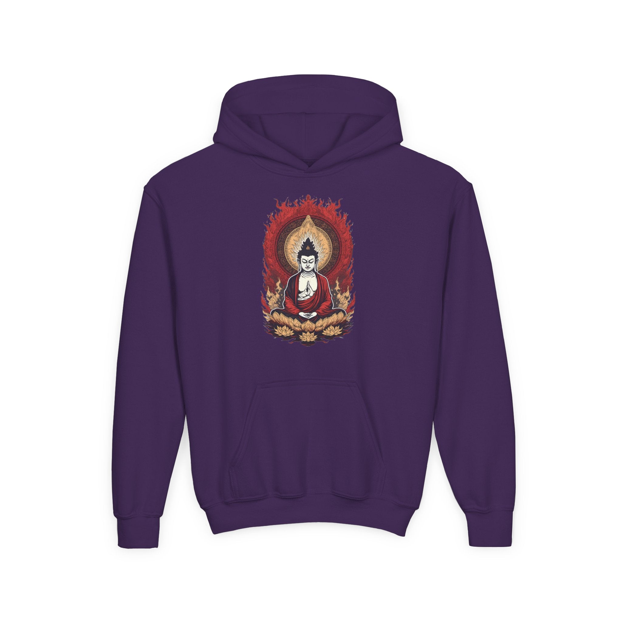 Buddha Flame Youth Hoodie — Meditative Lotus Buddha Graphic Sweatshirt