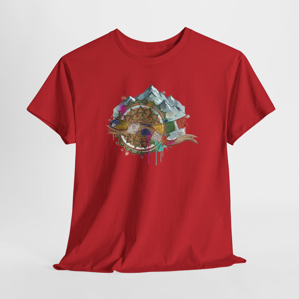 Adventure Compass Graphic Tee — Mountain, Globe & Flag Illustration