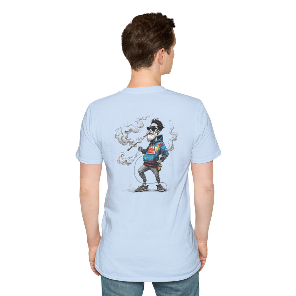 Cartoon T-Shirt – Funny Old Man Smoking Street Graphic Tee, Anti-Smoking Awareness Shirt