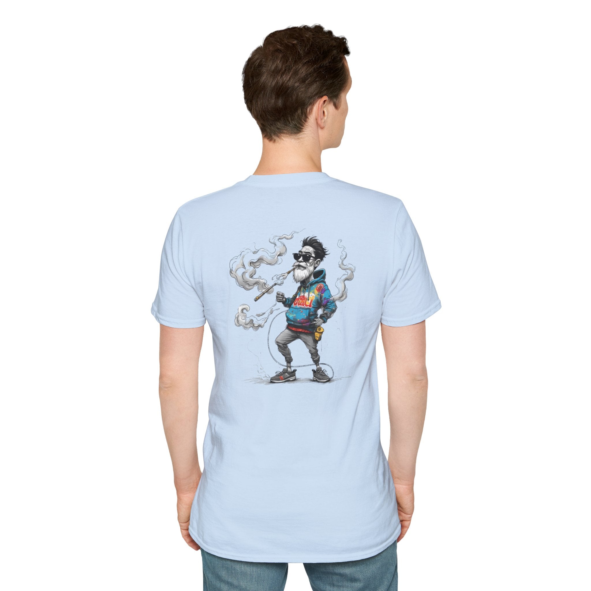 Cartoon T-Shirt – Funny Old Man Smoking Street Graphic Tee, Anti-Smoking Awareness Shirt