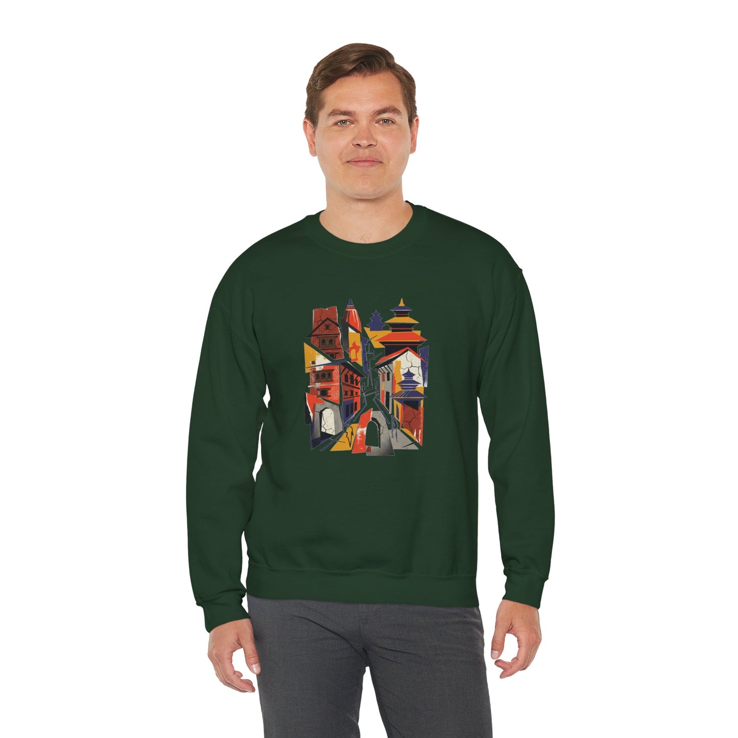 Architectural Cityscape Crewneck Sweatshirt — Abstract Urban Alley Art