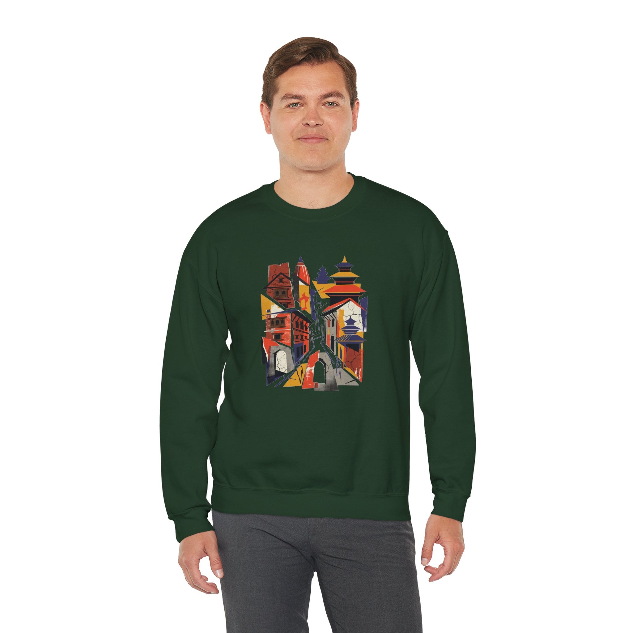 Architectural Cityscape Crewneck Sweatshirt — Abstract Urban Alley Art