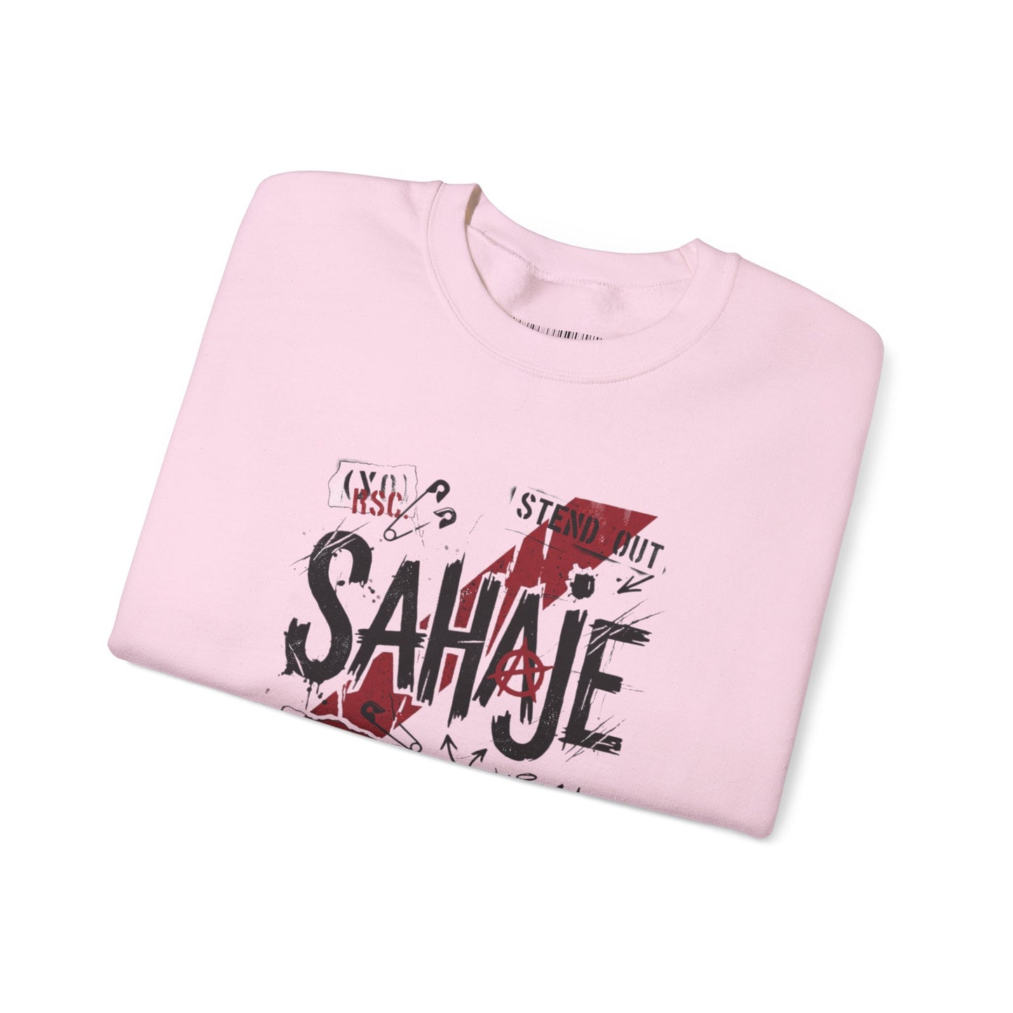 Crewneck Sweatshirt — 'Sahaje' Distressed Script Graphic