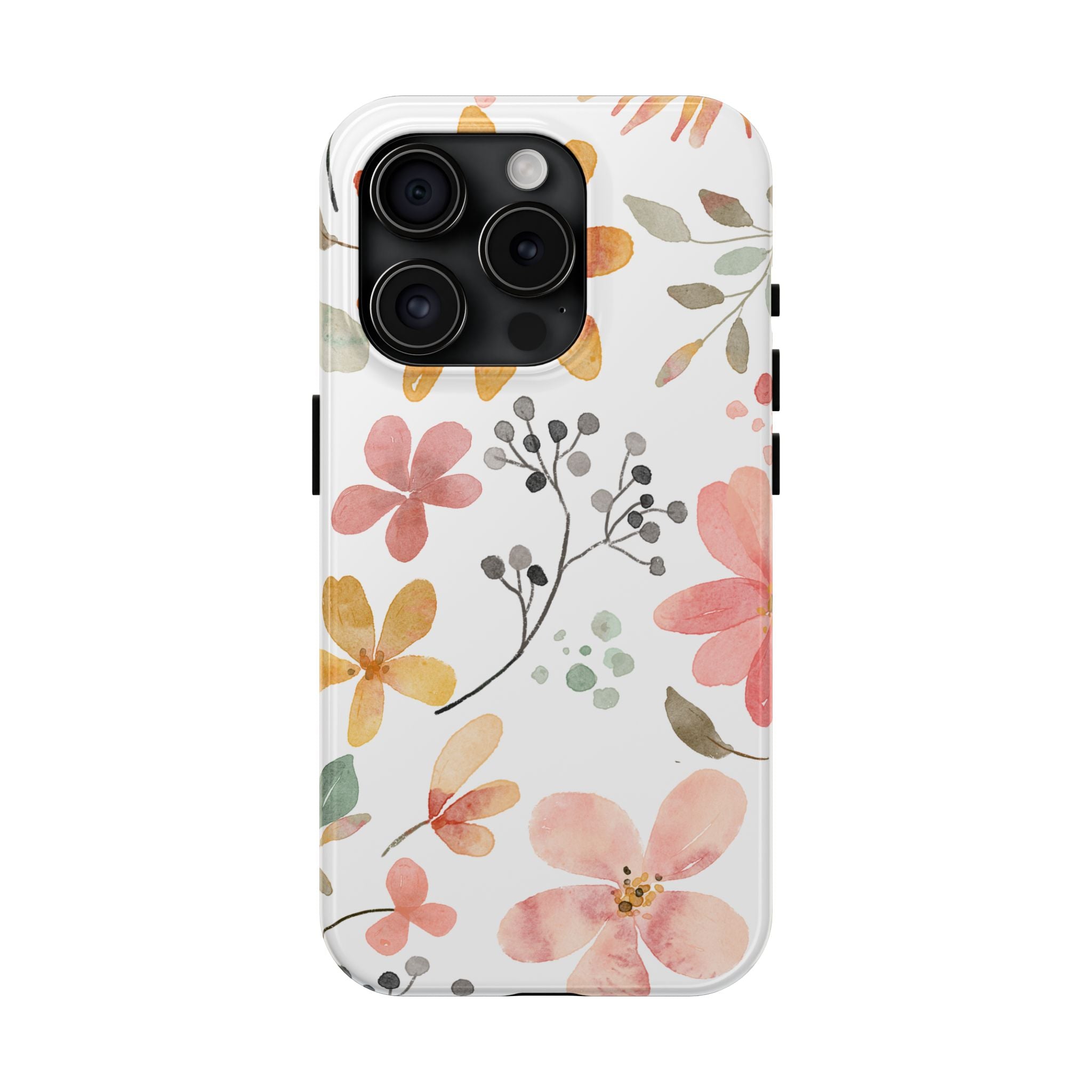 Floral Watercolor Tough Phone Case — Pink & Peach Botanical Protection