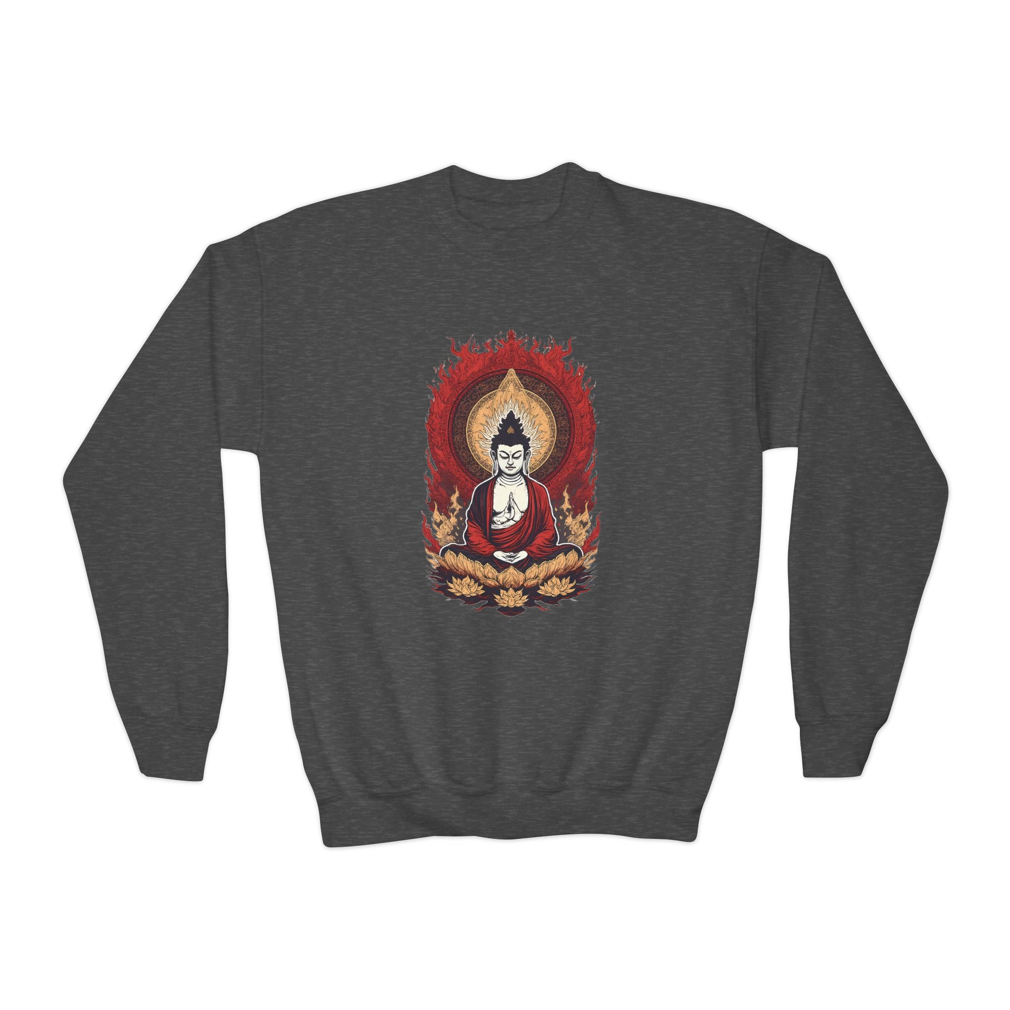 Buddha Flame Youth Crewneck Sweatshirt - Meditating Lotus Graphic