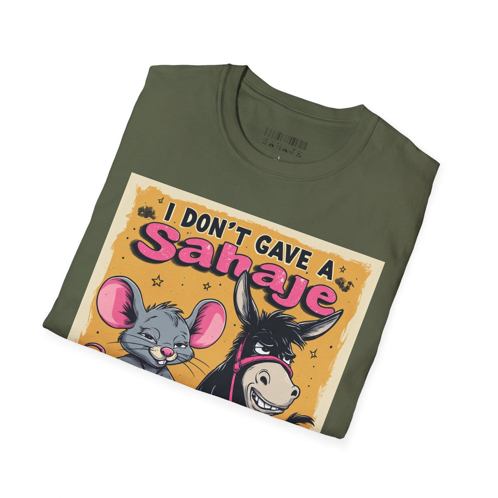 Don’t Give a Satrage T-Shirt — Funny Mouse & Donkey Cartoon Tee
