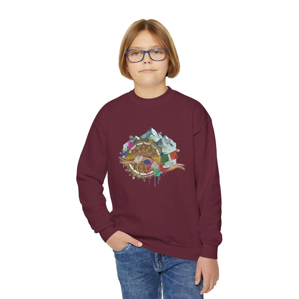 Youth Sweatshirt - Colorful Mountain Adventure Turtle Graphic Crewneck