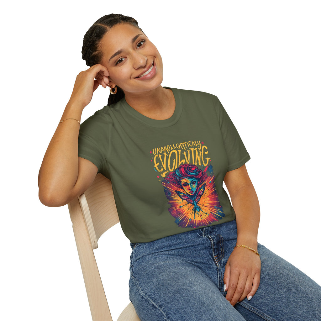 Unapologetically Evolving T-Shirt — Vibrant Butterfly Woman Graphic Tee