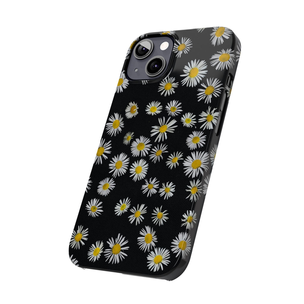 Daisy Pattern Slim Phone Case — Black Background Floral iPhone Case