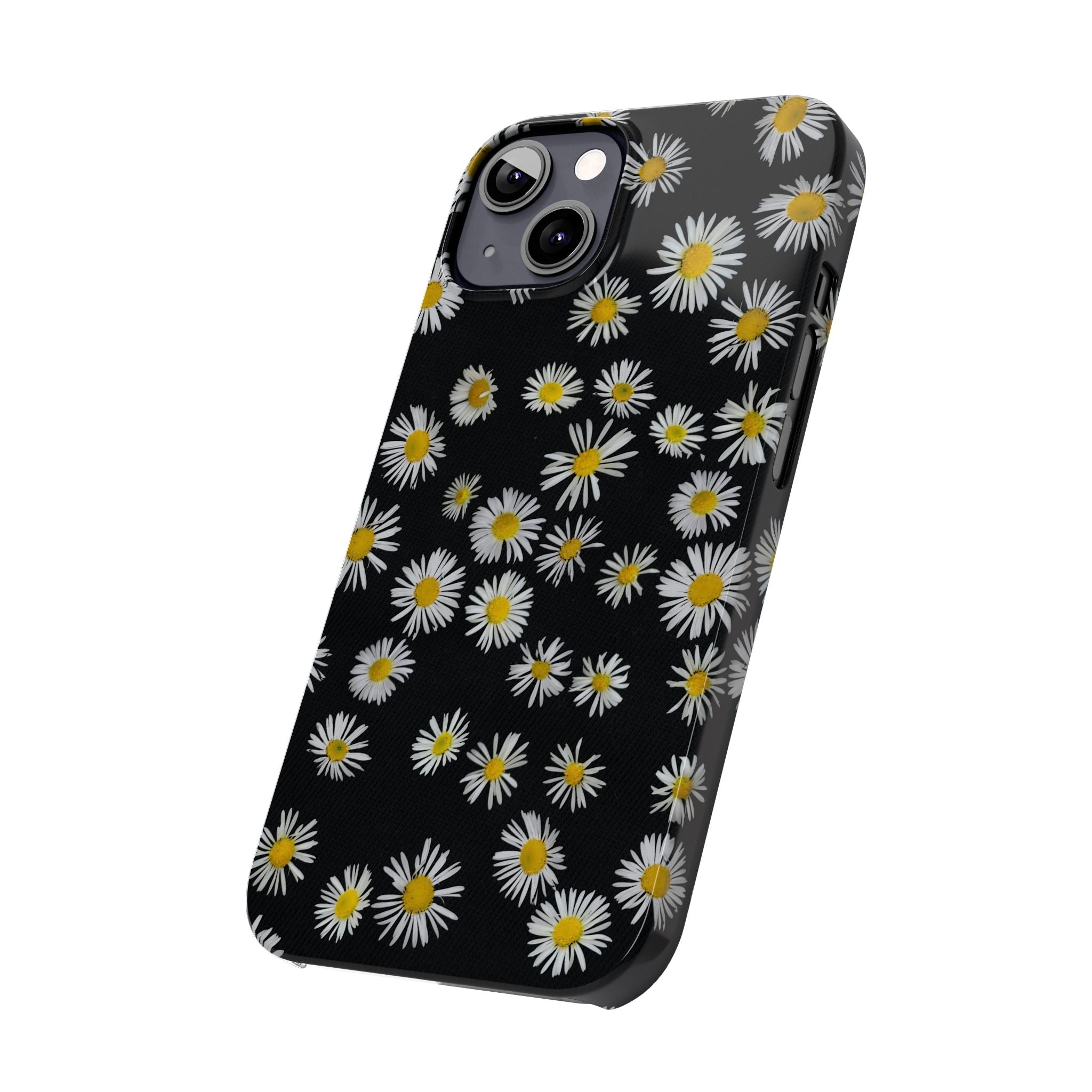 Daisy Pattern Slim Phone Case — Black Background Floral iPhone Case