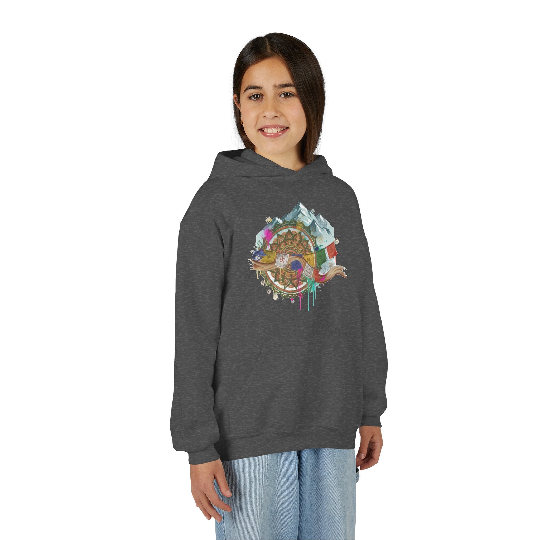 Youth Hoodie — Colorful Mountain Adventure Graphic