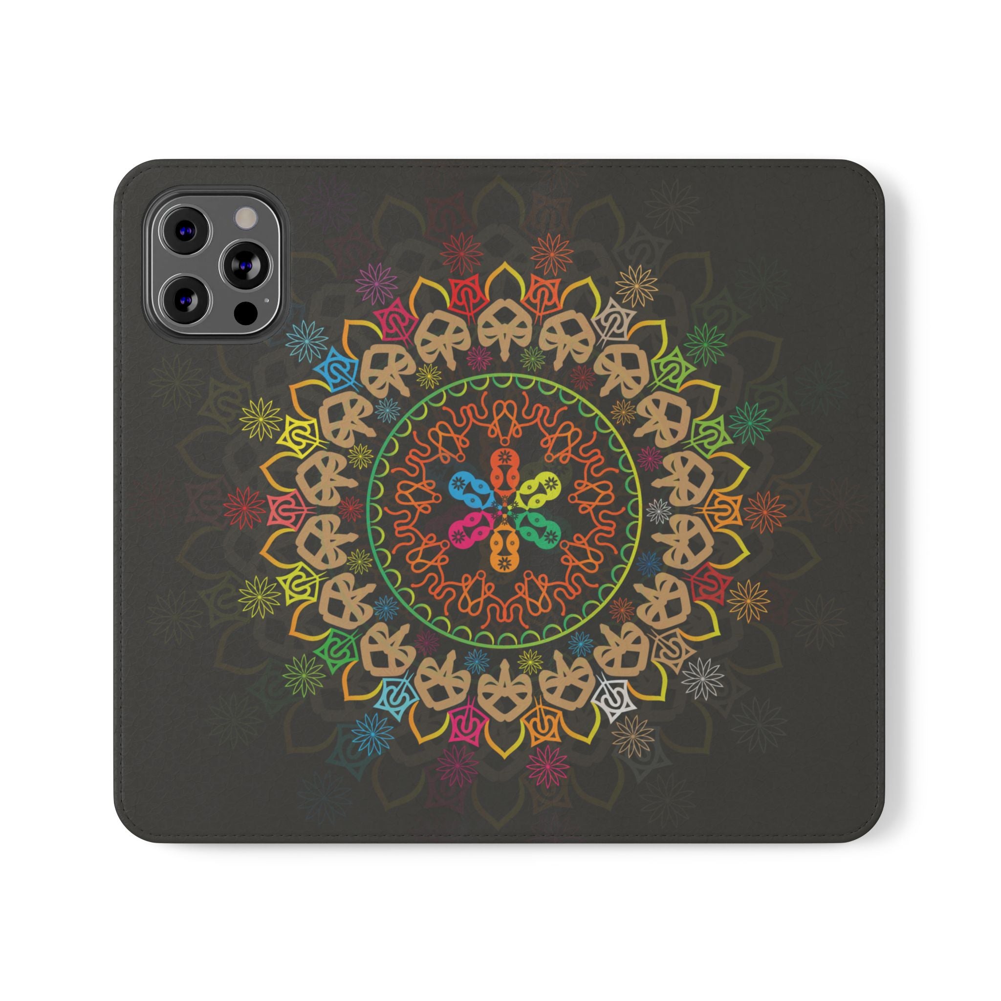 Colorful Mandala Flip Case for Phone, Bohemian Style Wallet Cover, Unique Gift for Her, Vibrant Phone Accessories, Eco-Friendly Protection