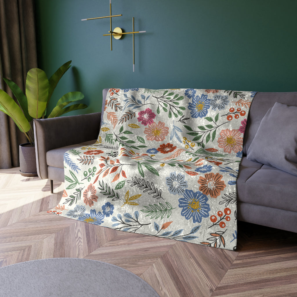 Floral Crushed Velvet Blanket — Soft Vintage Flower Throw for Cozy Home & Gifts