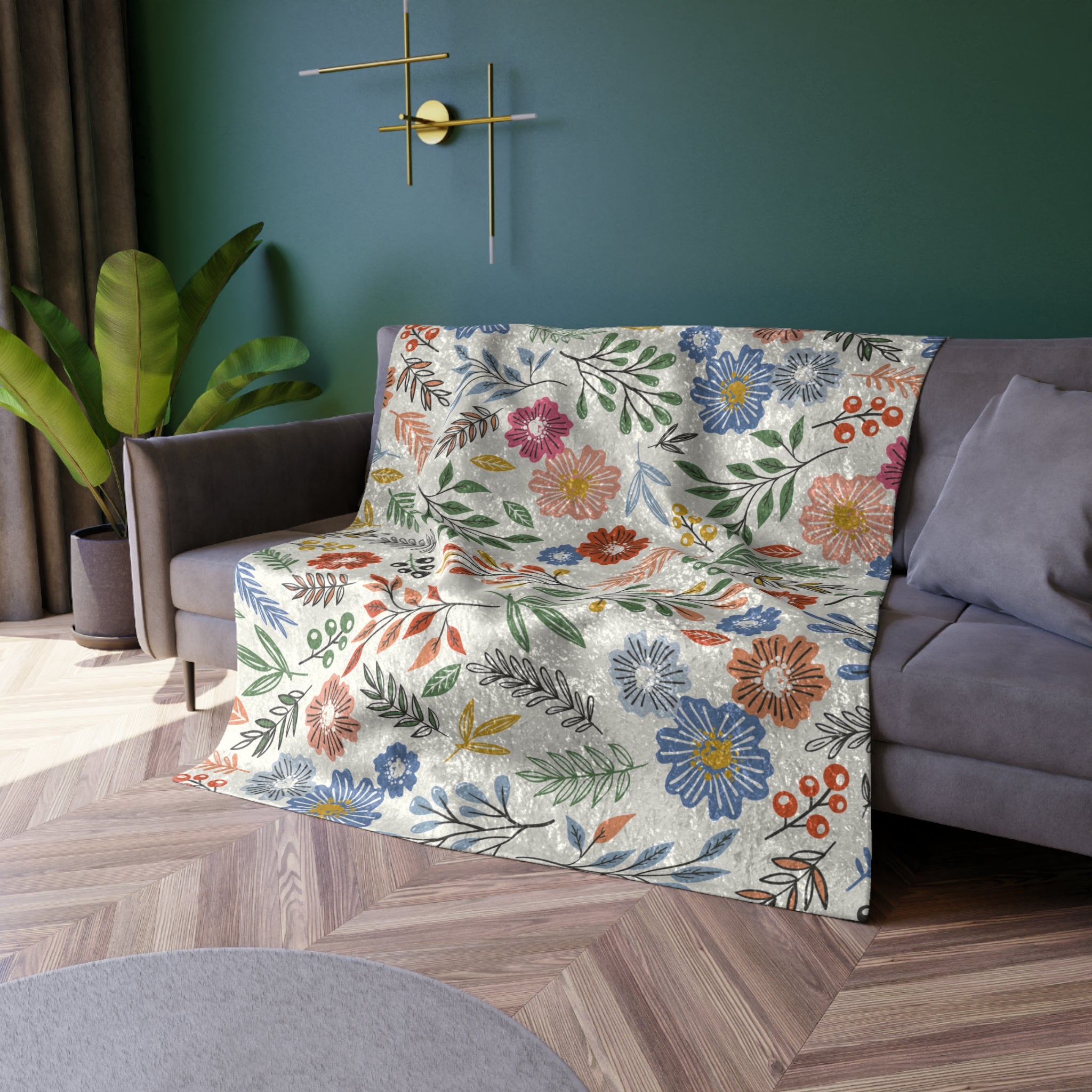 Floral Crushed Velvet Blanket — Soft Vintage Flower Throw for Cozy Home & Gifts