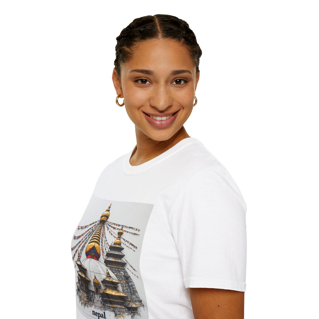 Nepal Temple Graphic T-Shirt — Boudhanath Stupa Prayer Flags Travel Tee