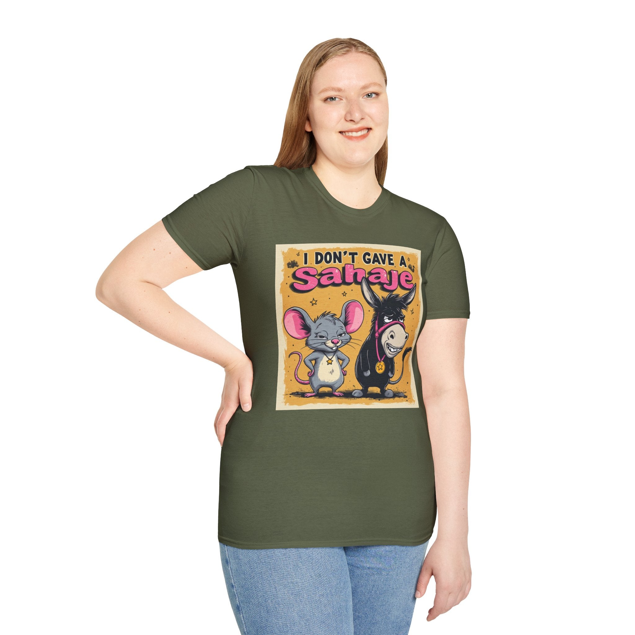 Don’t Give a Satrage T-Shirt — Funny Mouse & Donkey Cartoon Tee