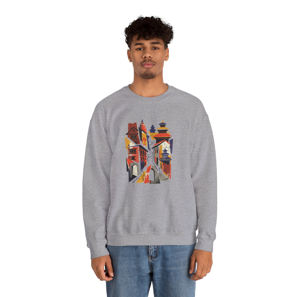 Architectural Cityscape Crewneck Sweatshirt — Abstract Urban Alley Art