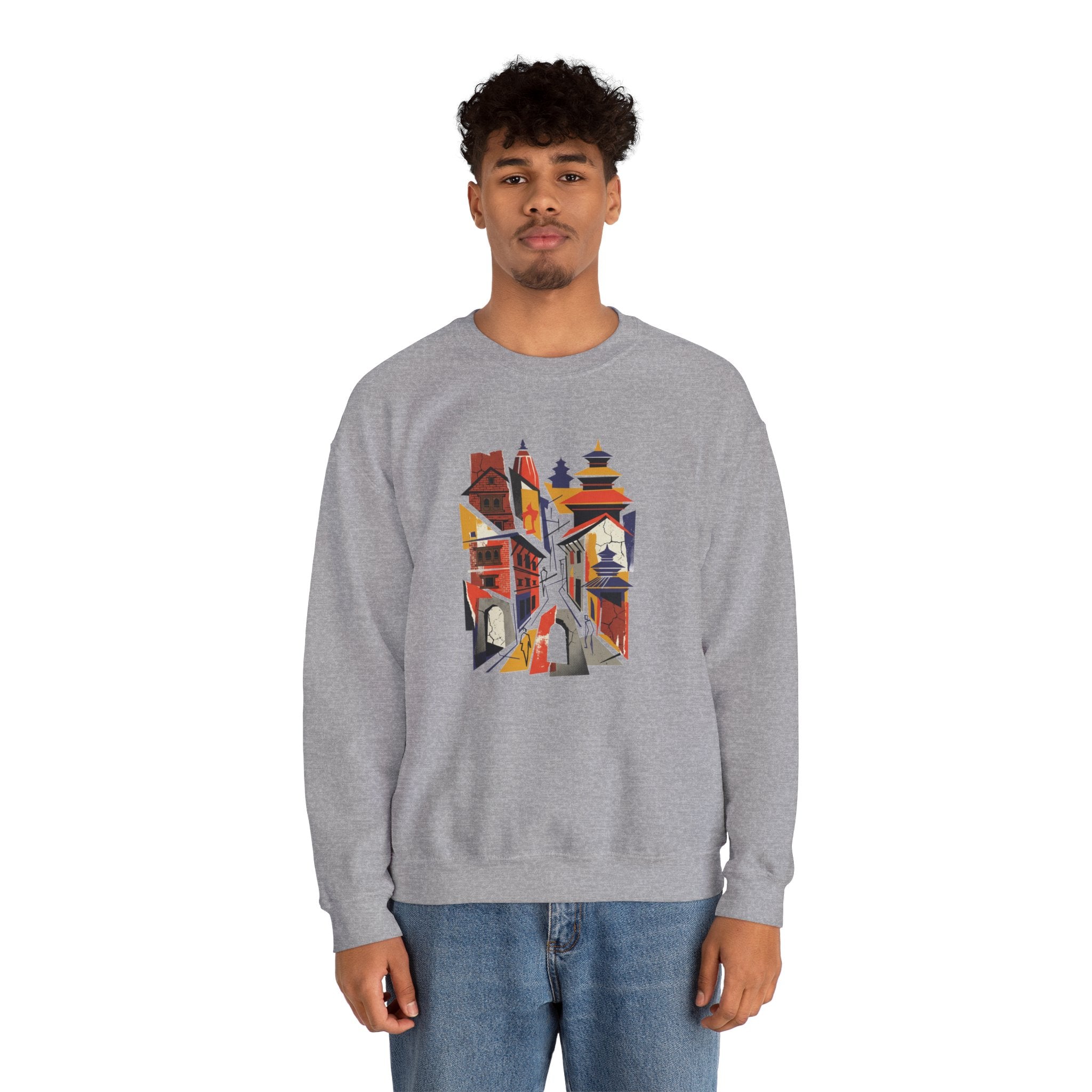 Architectural Cityscape Crewneck Sweatshirt — Abstract Urban Alley Art