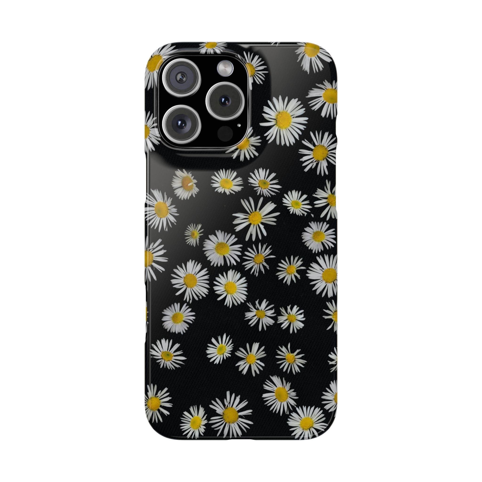 Daisy Pattern Slim Phone Case — Black Background Floral iPhone Case
