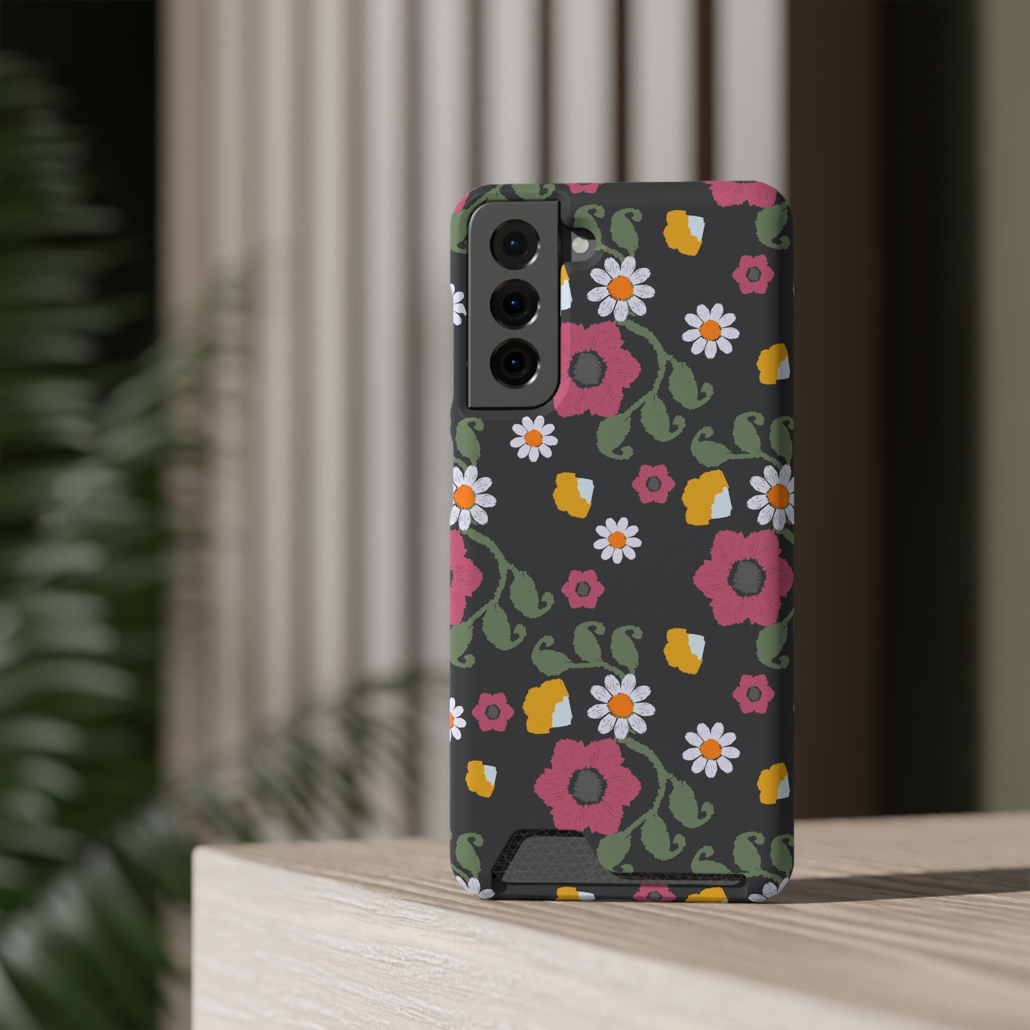 Floral Phone Case with Card Holder, Stylish Smartphone Accessory, Gifts for Her, Trendy Floral Design, Perfect for Spring & Summer