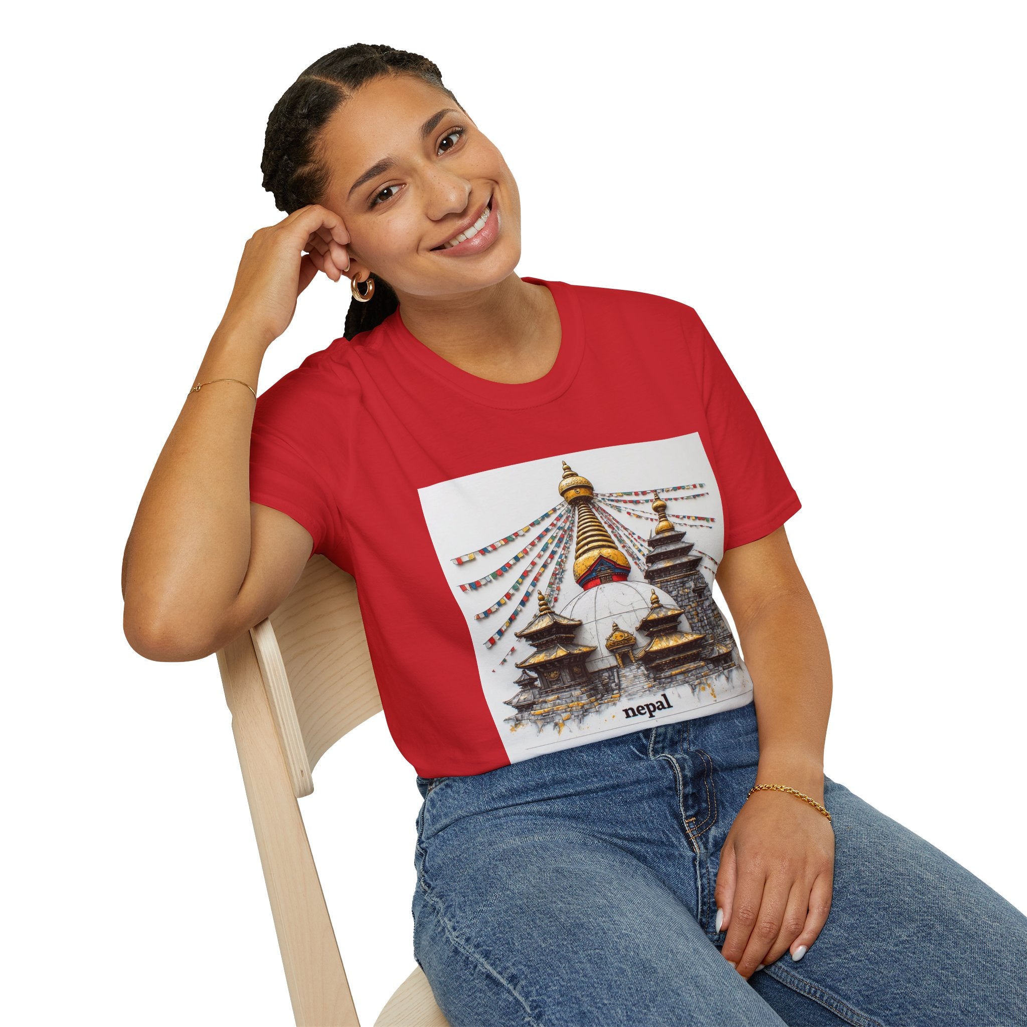 Nepal Temple Graphic T-Shirt — Boudhanath Stupa Prayer Flags Travel Tee