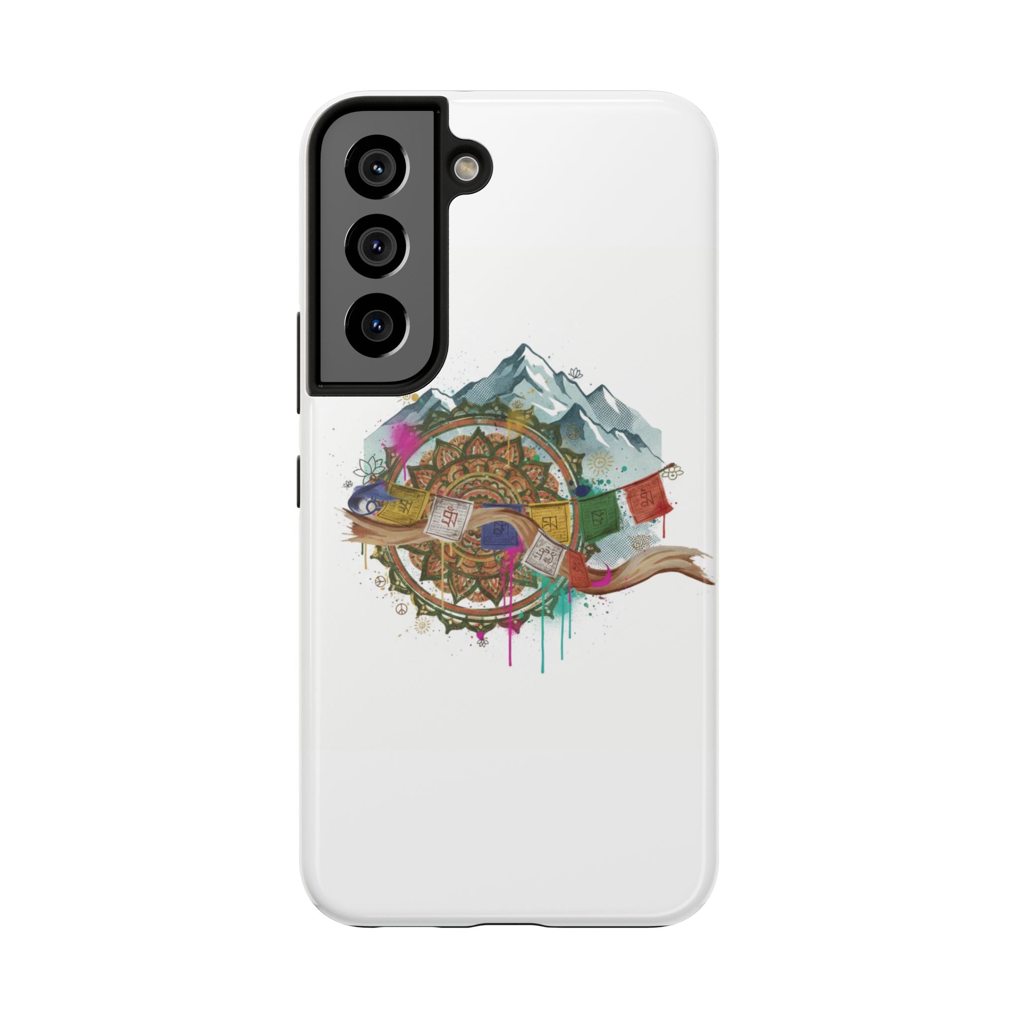 Mountain Compass Tough Phone Case with Prayer Flags & Fish Design