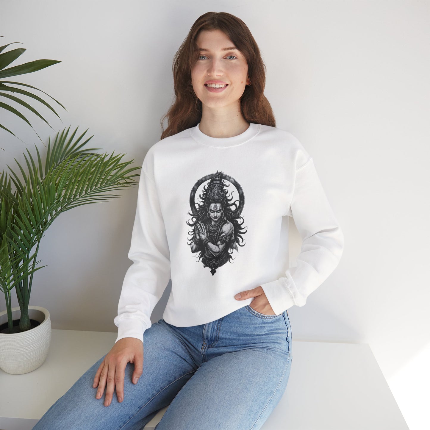 Shiva Meditation Crewneck Sweatshirt — Detailed Shiva Portrait Spiritual Yoga Pullover