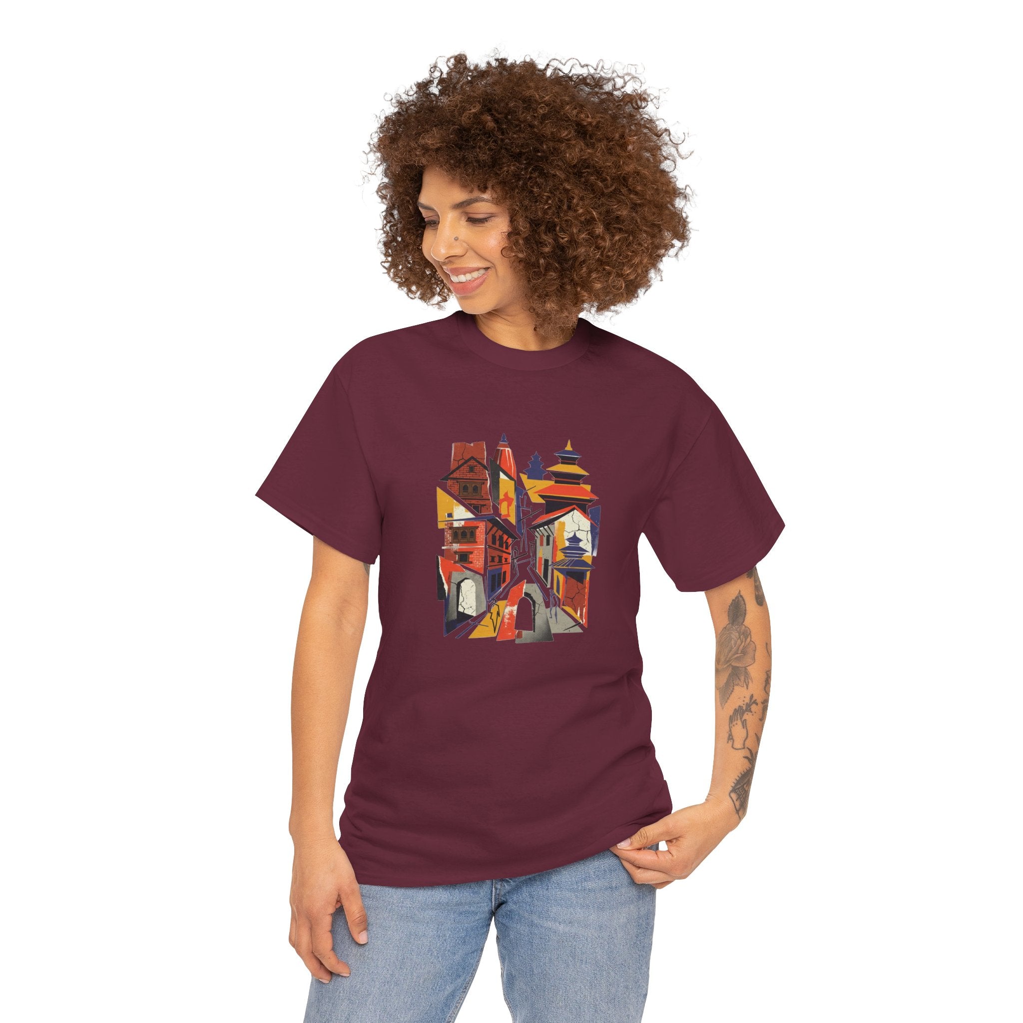 Cityscape Abstract Tee — Colorful Urban Architecture Graphic T‑Shirt