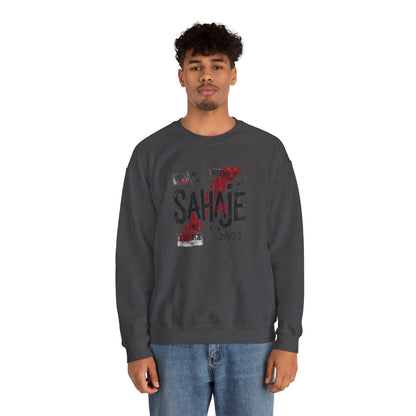 Crewneck Sweatshirt — 'Sahaje' Distressed Script Graphic