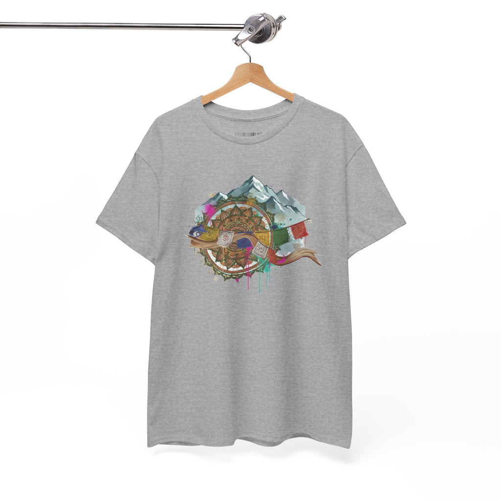 Adventure Compass Graphic Tee — Mountain, Globe & Flag Illustration