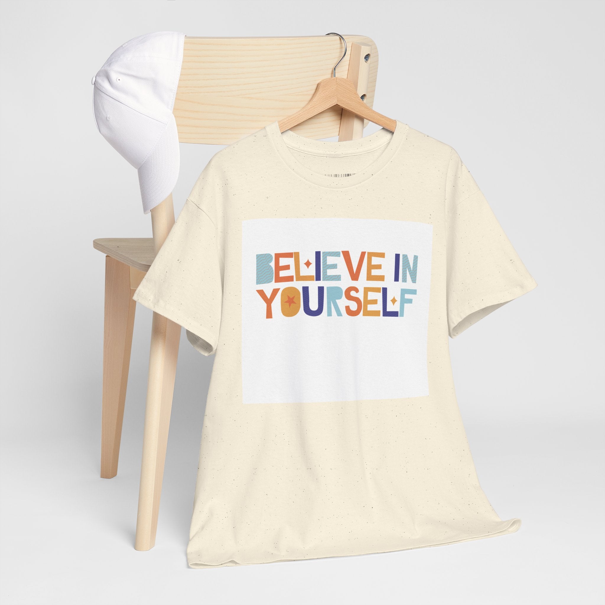 T-Shirt — "Believe in Yourself" Colorful Retro Motivational Tee