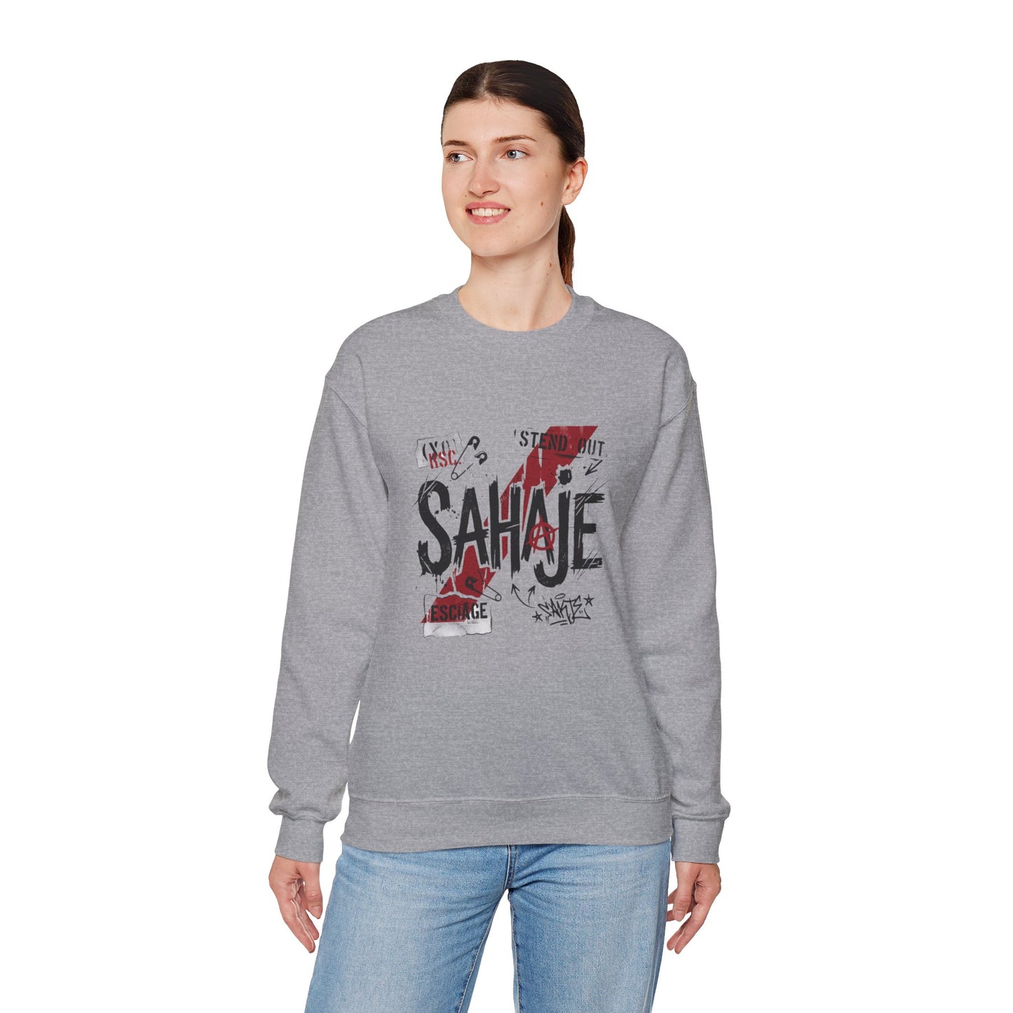 Sahaje Graphic Crewneck Sweatshirt – Streetwear Logo Pullover