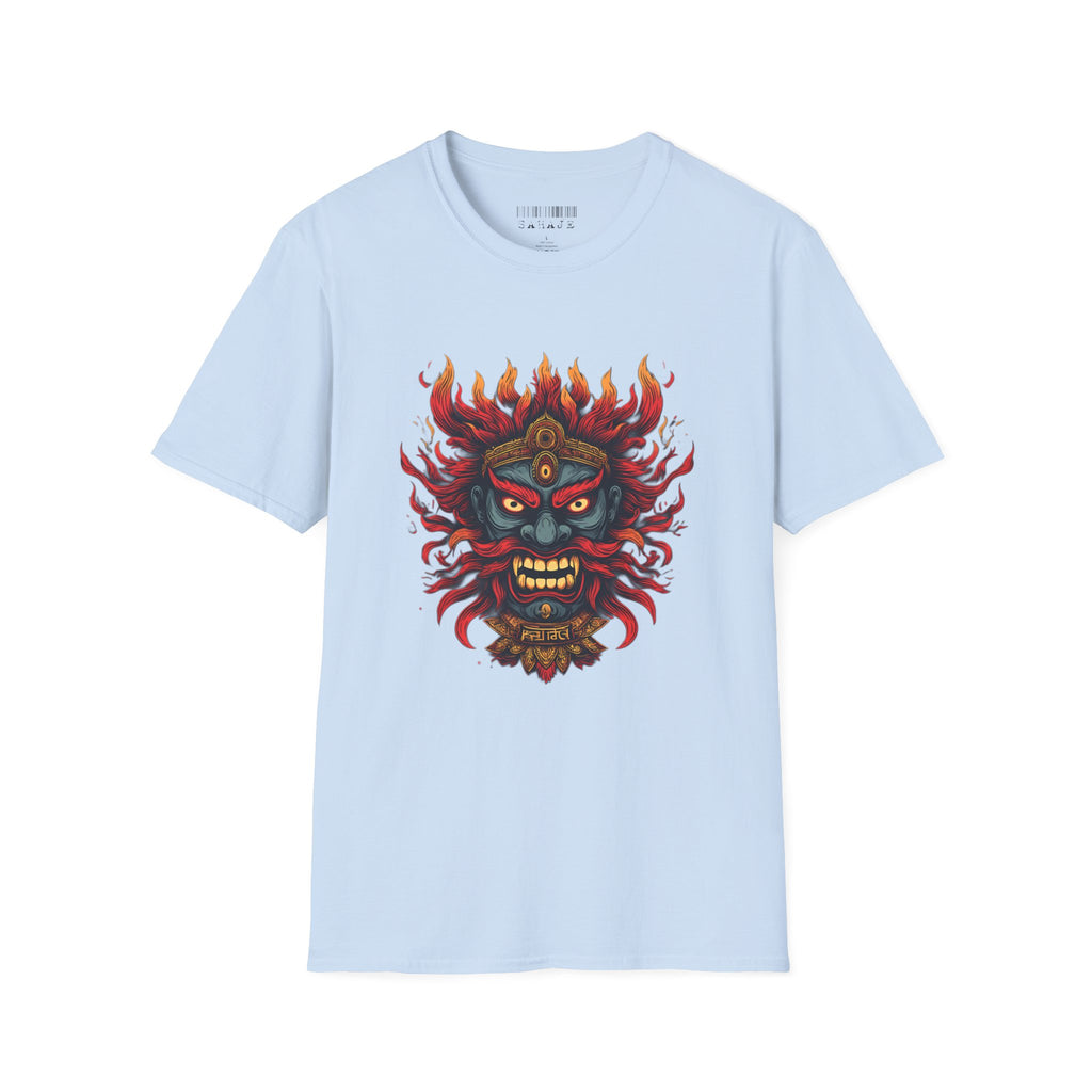 Flaming Demon Mask T-Shirt — Fierce Tattoo-Style Graphic Tee