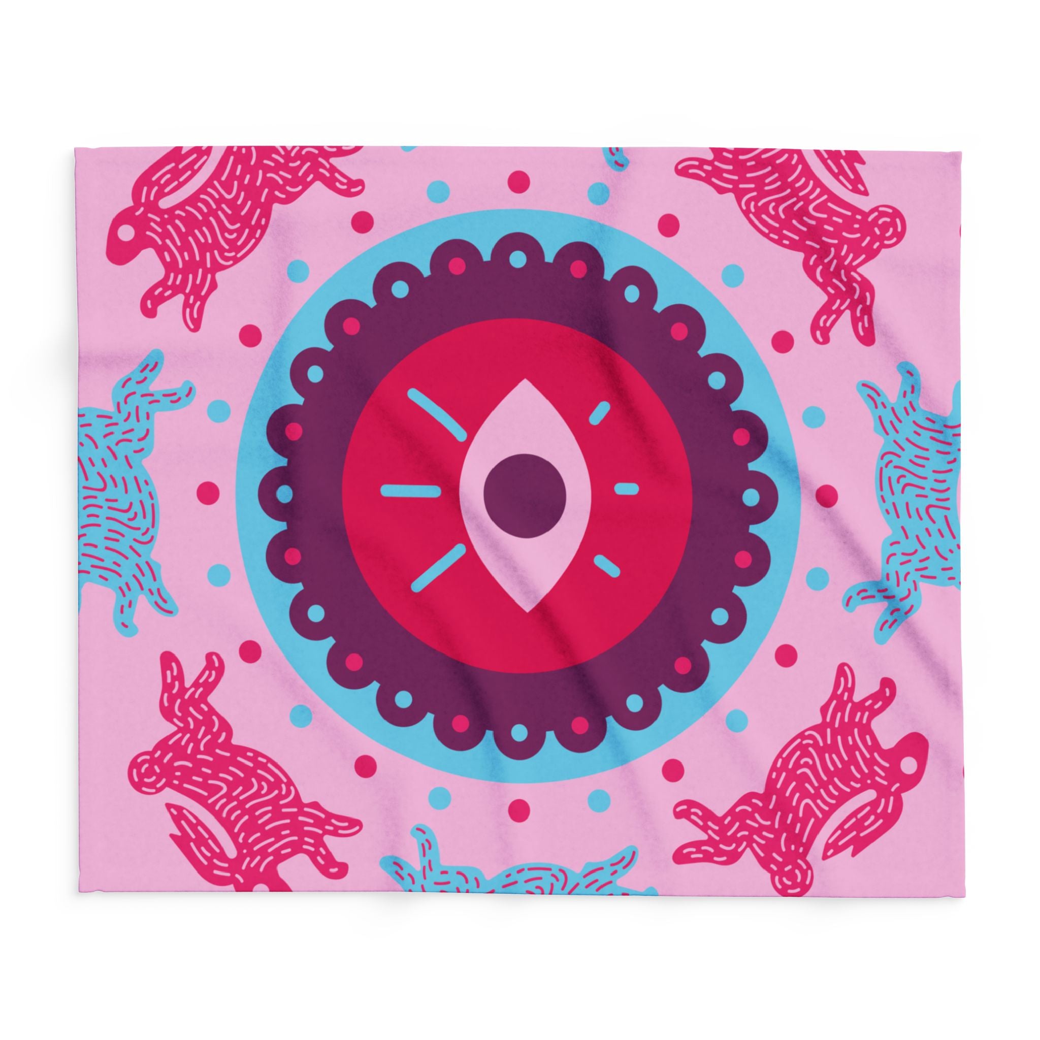 Pink Arctic Fleece Blanket — Mystical Eye & Polar Bear Pattern Cozy Throw