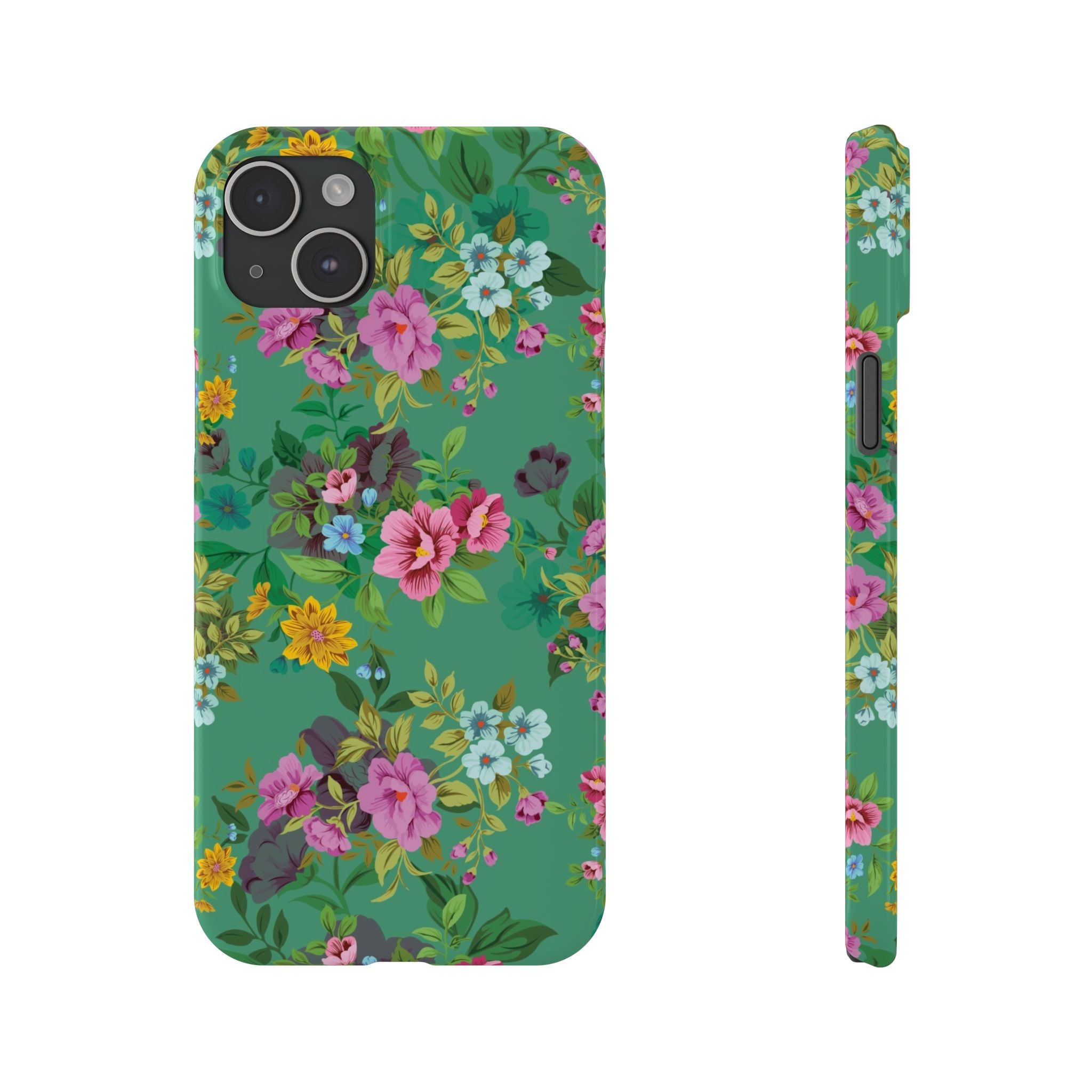 Floral Vintage Green Slim Phone Case — Pink & Yellow Garden Print