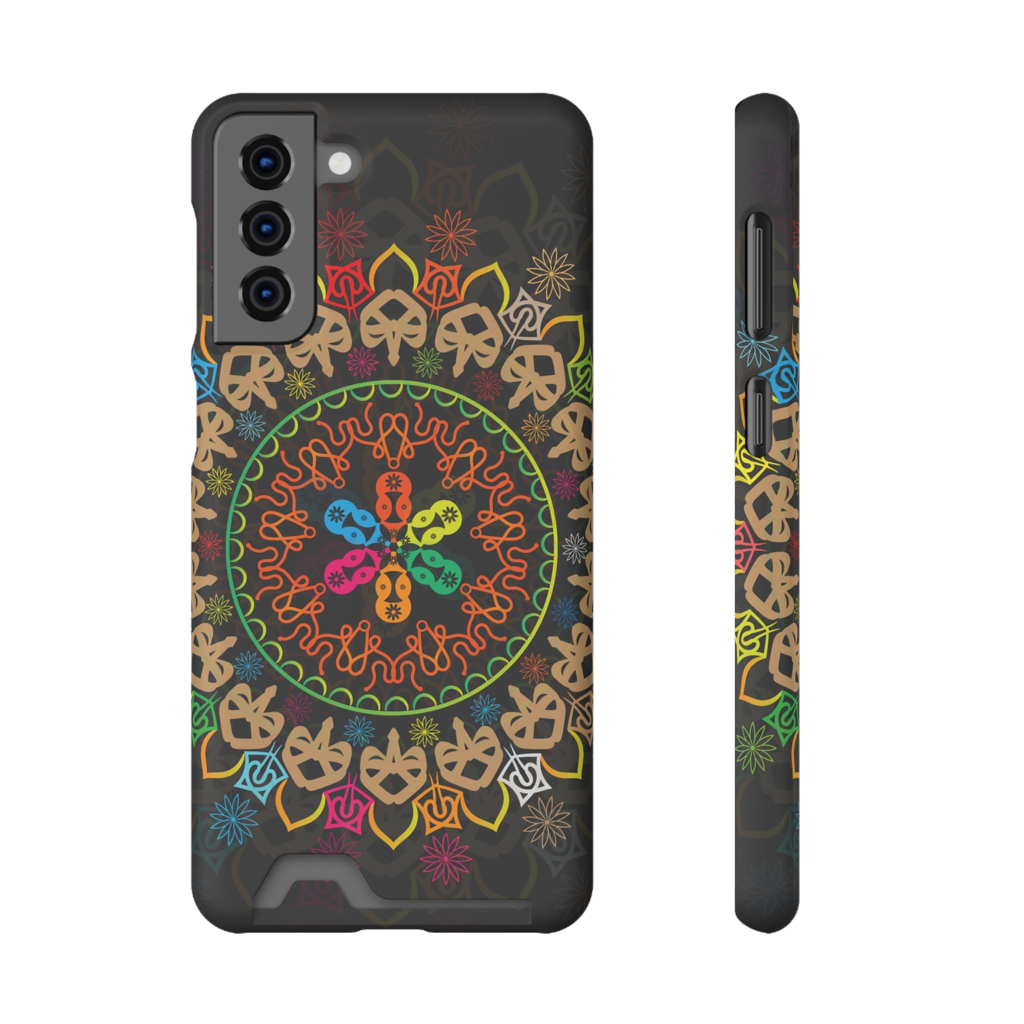 Colorful Mandala Phone Case with Card Holder, Bohemian Phone Accessory, Gift for Him/Her, Vibrant Smartphone Case, Artistic Phone Cover