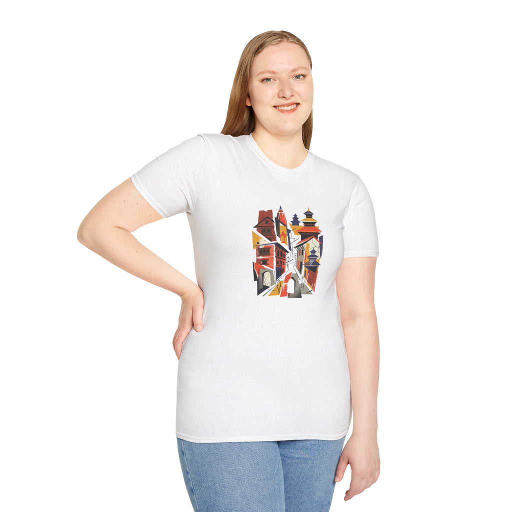 Cityscape Art Tee — Abstract Urban Alley Illustration T-Shirt