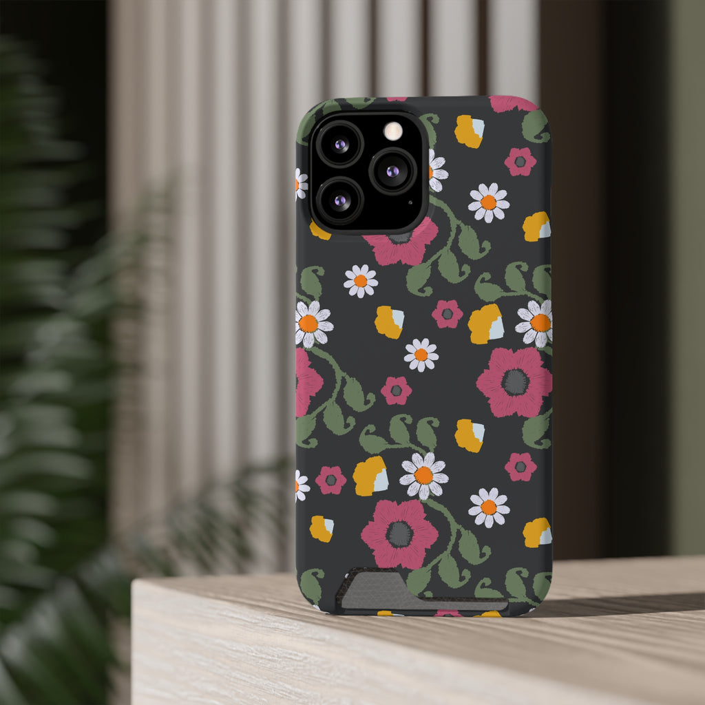 Floral Phone Case with Card Holder, Stylish Smartphone Accessory, Gifts for Her, Trendy Floral Design, Perfect for Spring & Summer