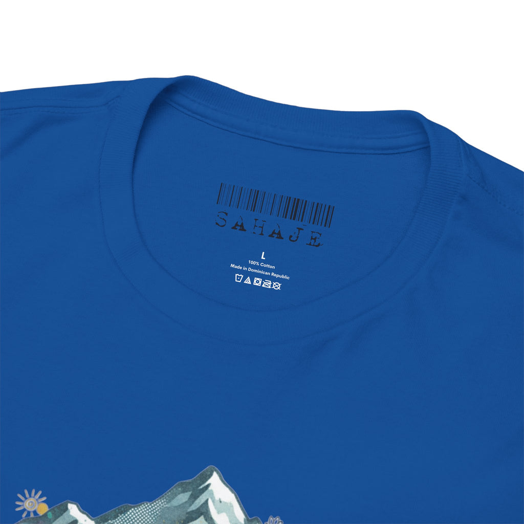 Adventure Compass Graphic Tee — Mountain, Globe & Flag Illustration