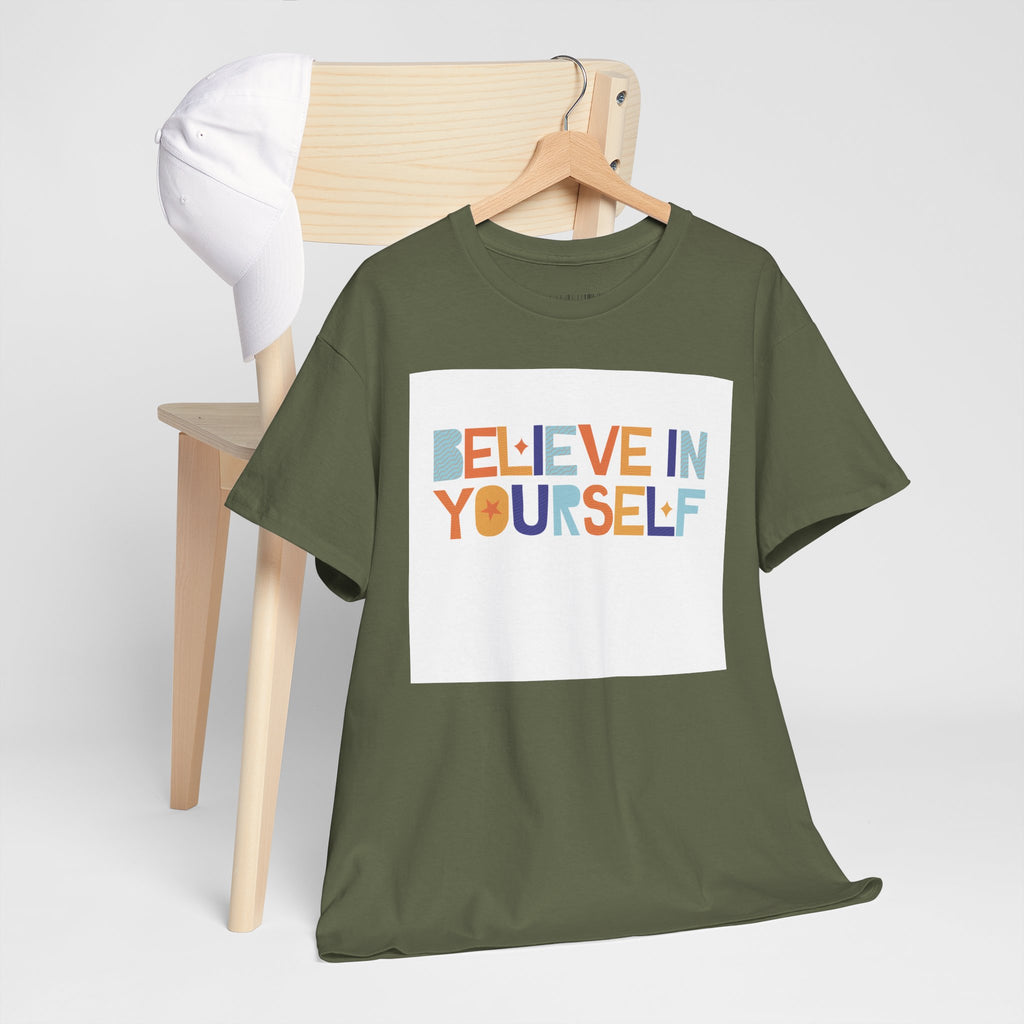 T-Shirt — "Believe in Yourself" Colorful Retro Motivational Tee