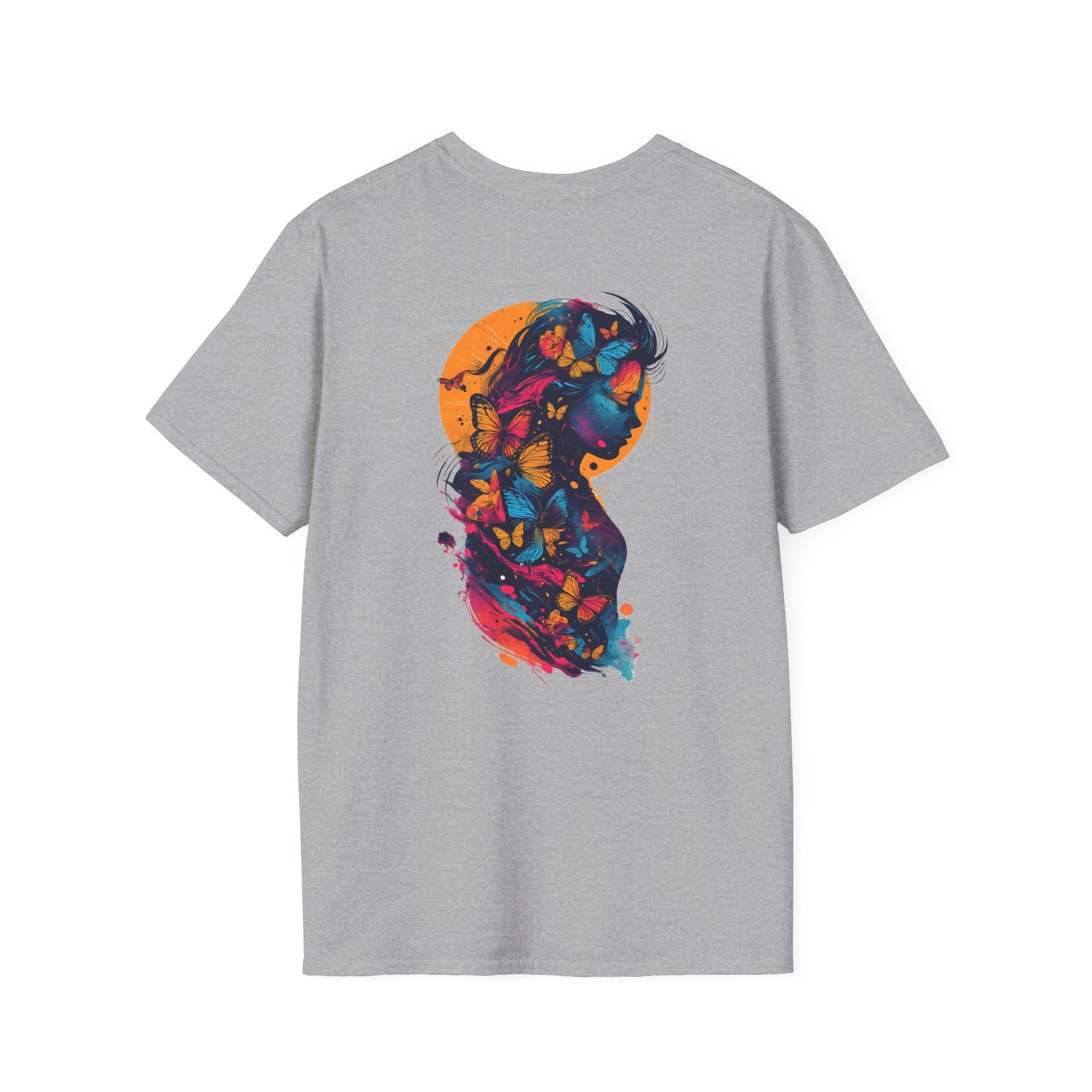 Butterfly Silhouette T-Shirt — Colorful Woman Profile Graphic Tee