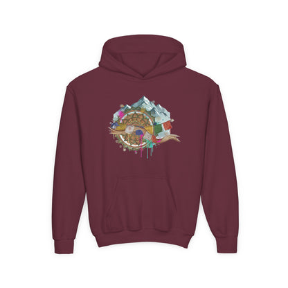 Youth Hoodie — Colorful Mountain Adventure Graphic