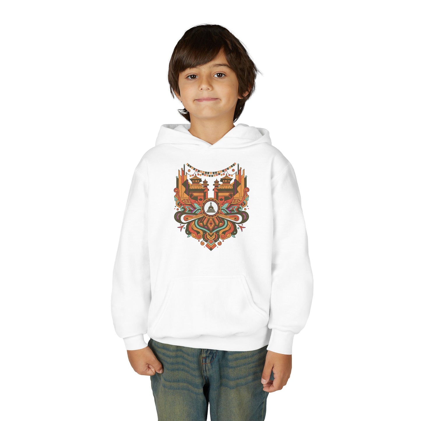 Youth Hoodie — Rustic Peace Mandala Graphic
